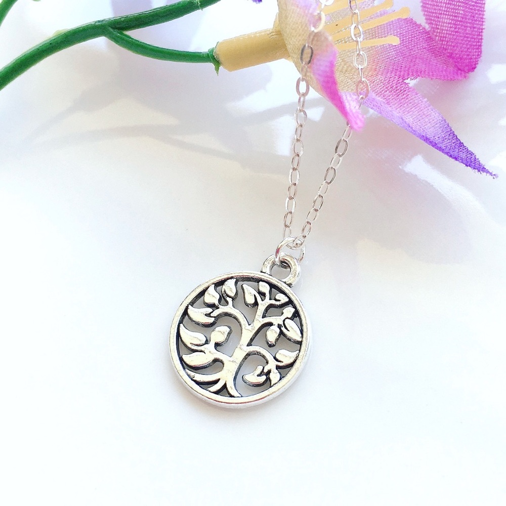 Silver Tree Charm Necklace, Family Tree Necklace